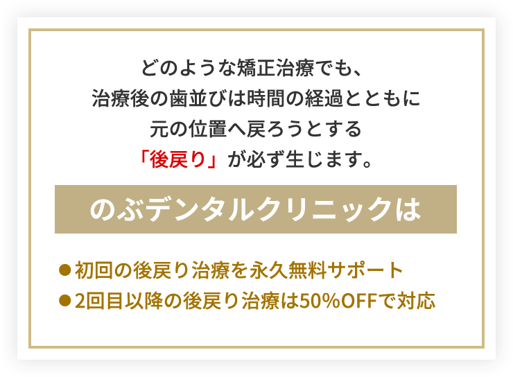 裏側矯正後の後戻りを一生保証